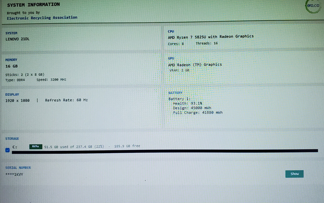 Lenovo ThinkBook 15 G4 ABA - Ryzen 7 5825U 16GB RAM 256GB SSD