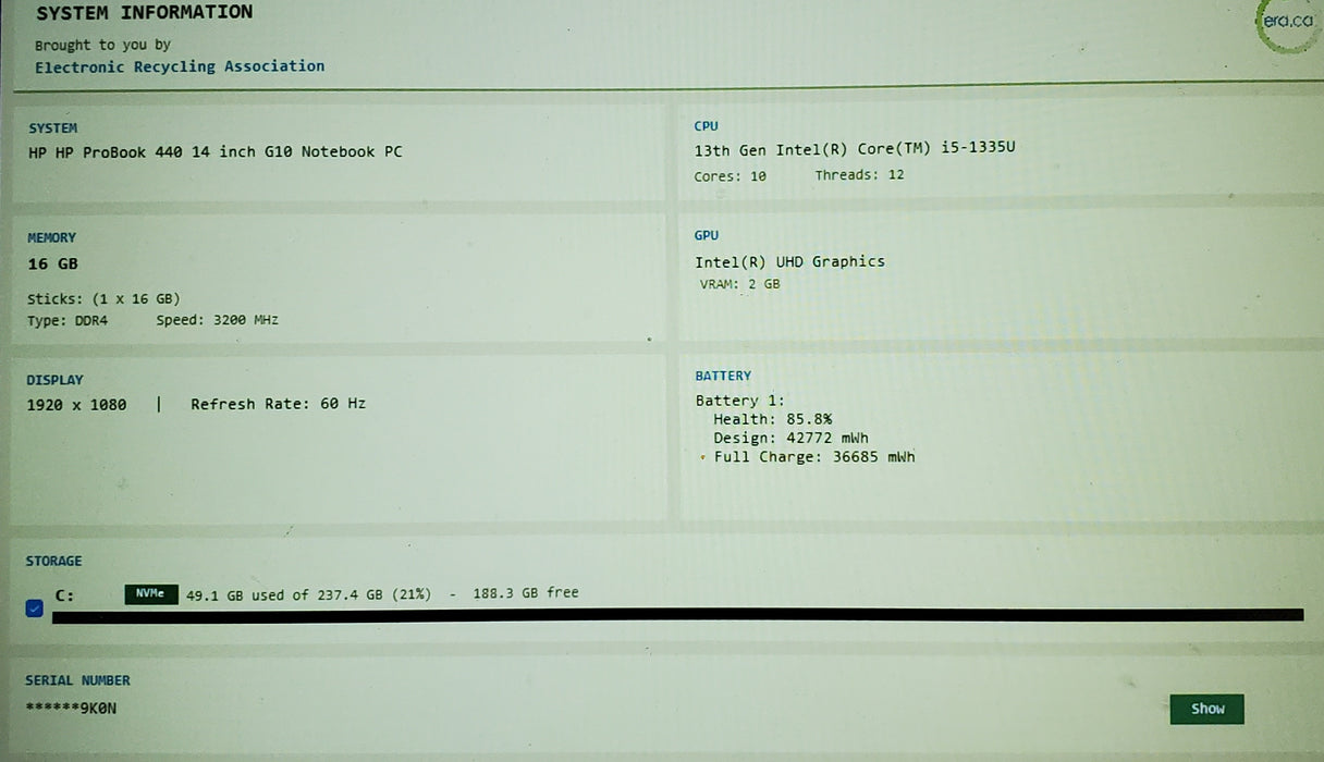 HP ProBook 440 G10 Core i5-1335U 16GB 256GB READ