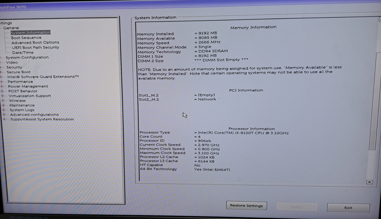 Dell OptiPlex 3070 Micro | Intel I3-9100 @ 3.10GHz | 8GB DDR4 2666 MHz | No HDD