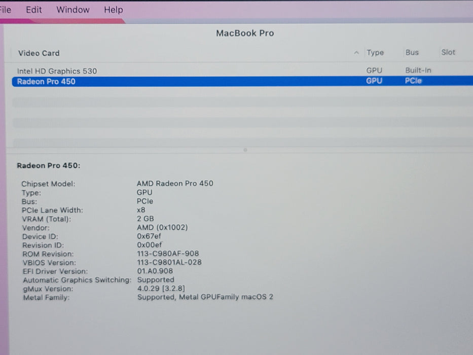 Apple Macbook Pro 2016 15" 4-Core i7-6700HQ @ 2.6GHz 16GB DDR3 250GB SSD [A1707]