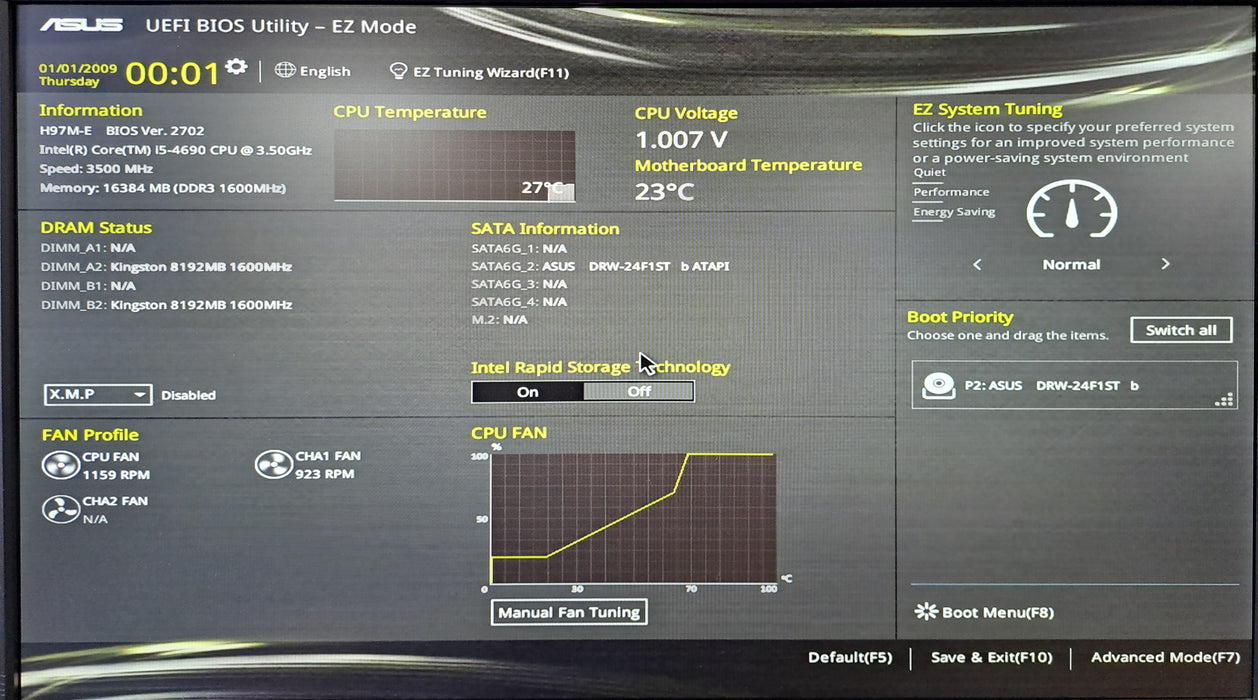 Asus H97M-E w/ Intel Core i5-4690 CPU, 16GB RAM, EVGA GTX 960, 550W PSU, No HDD