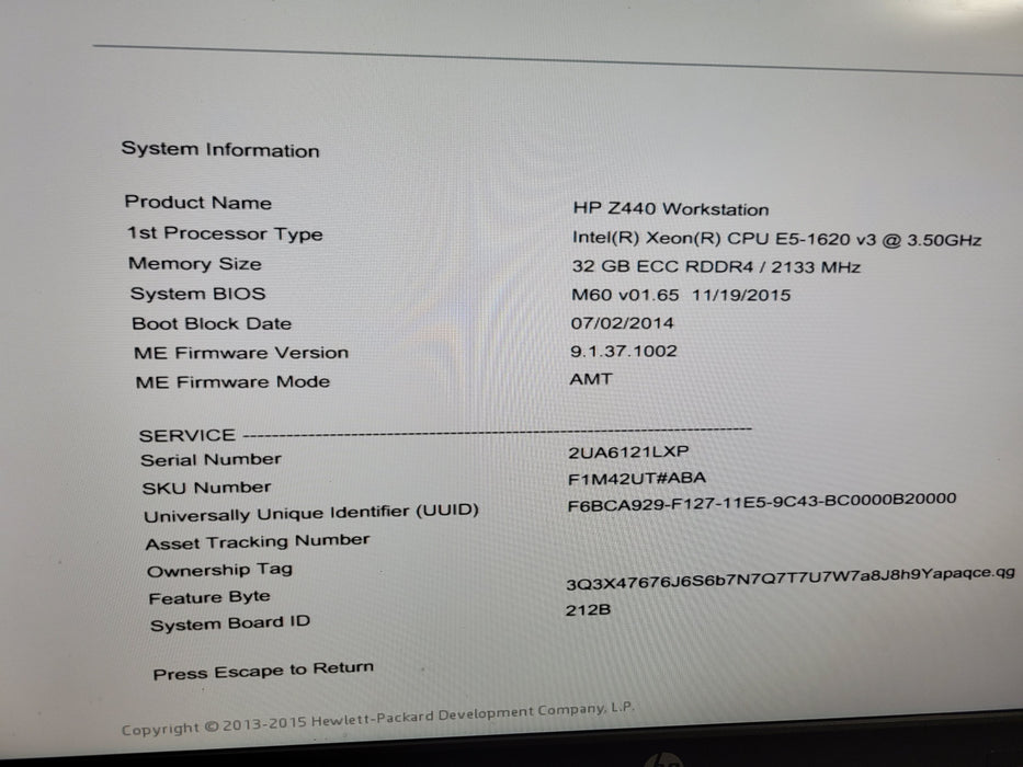 HP Z440 Workstation - Xeon E5-1620 v3 32GB DDR4 No HDD 2x NVIDIA NVS GPUs