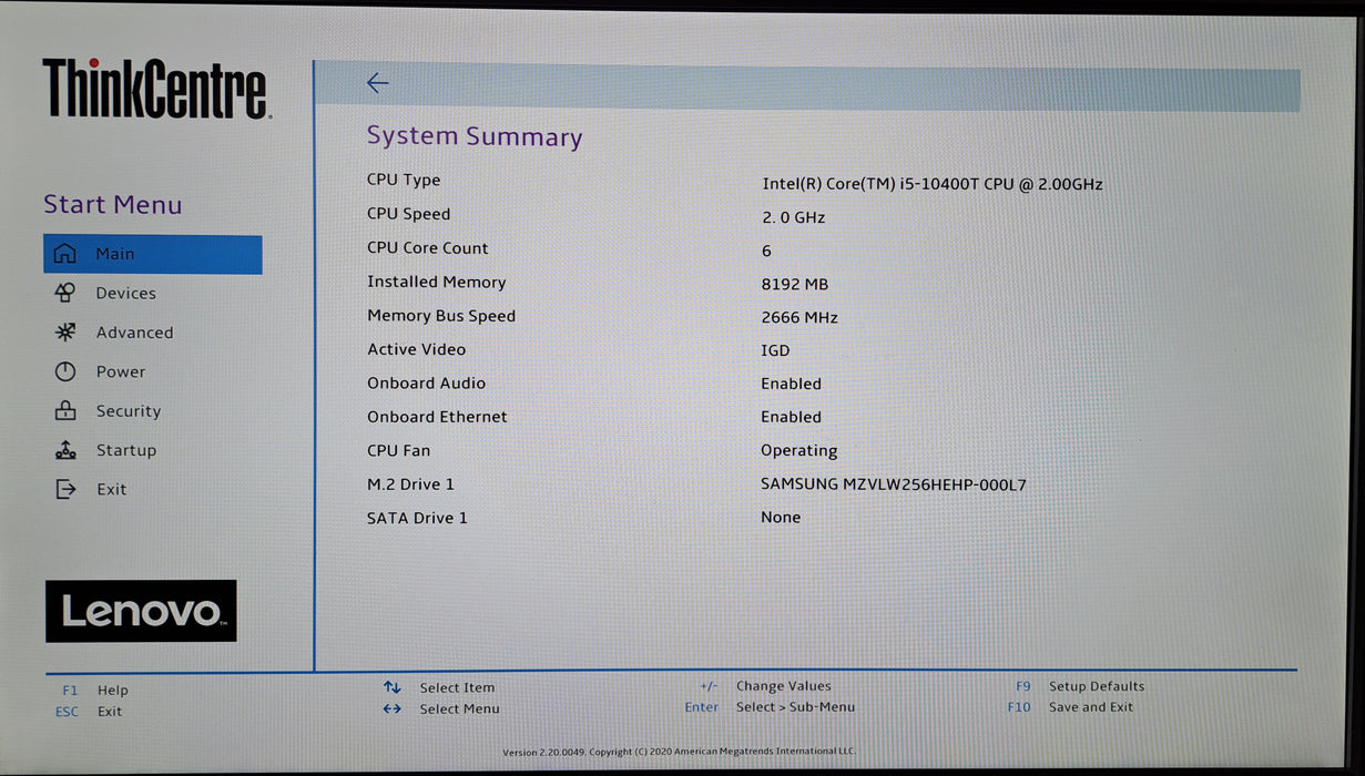 Lenovo ThinkCentre M70q | Intel Core i5-10400T @2.00GHz, 8GB DDR4, 256GB NVMe