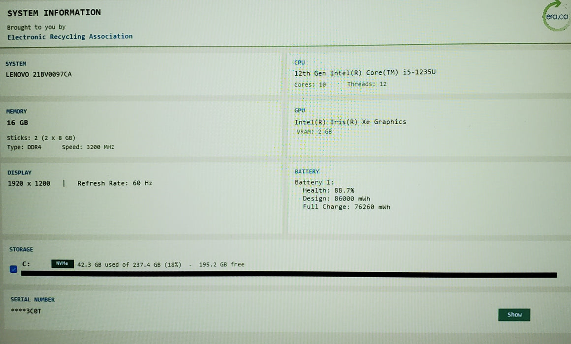 Lenovo ThinkPad T16 Gen 1 i5-1235U 16GB RAM 256GB SSD