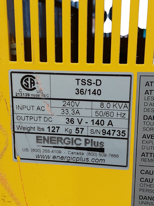Energic Plus Electric Forklift Charger Model: TSS-D 36/140 240V 33.3A 50/60Hz