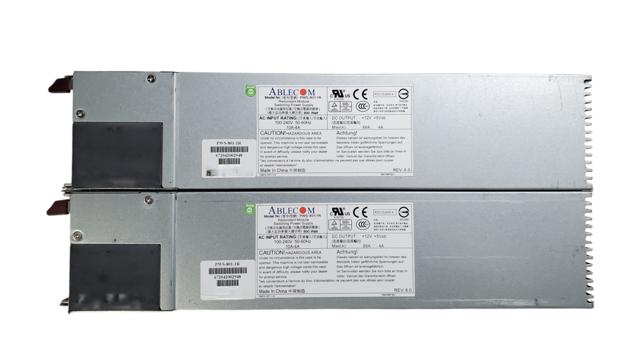 Lot 2x Ablecom Supermicro PWS-801-1R 800W Server Power Supply