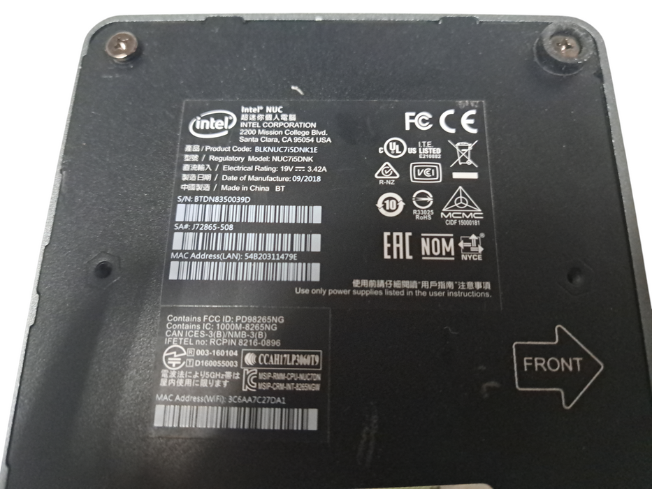 Intel NUC NUC7i5DNK | Intel i5-7300u @ 2.60 GHz | 8GB DDR4 | 256GB NVME