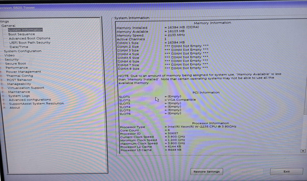 Dell Precision 5820 | Xeon W-2235 3.90GHz | 16GB DDR4 | No HDD/GPU | 425W