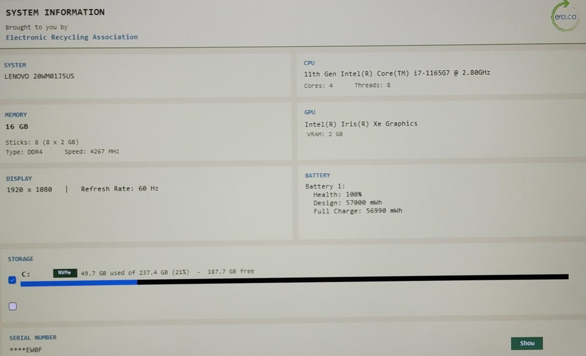 Lenovo ThinkPad T14s Gen 2 i7-1165G7 16GB DDR4 256GB NVMe