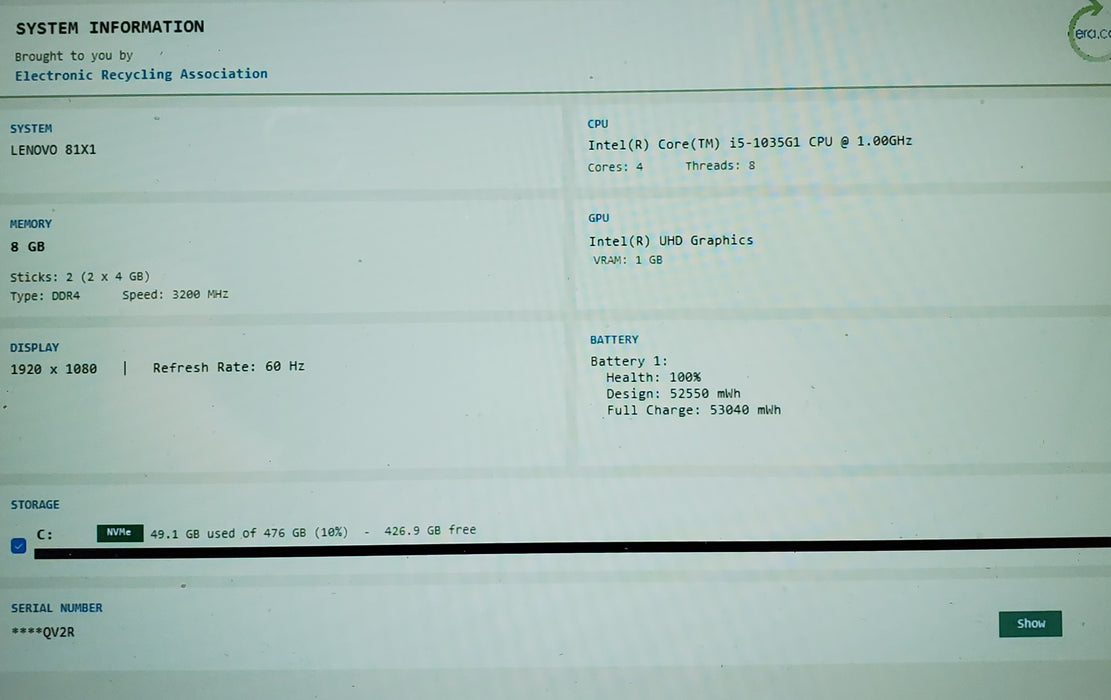 Lenovo IdeaPad Flex 5 14IIL05 14" i5-1035G1 1.0GHz 16GB RAM 256GB SSD