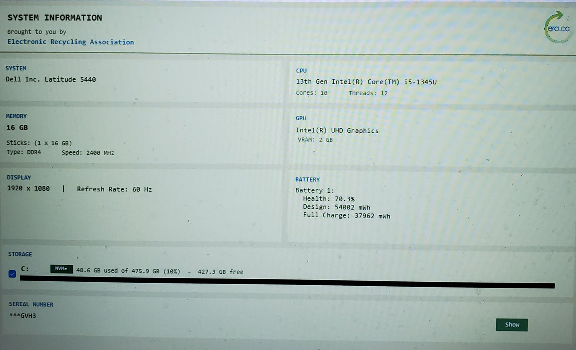 Dell Latitude 5440 i5-1345U 16GB DDR4 512GB NVMe READ