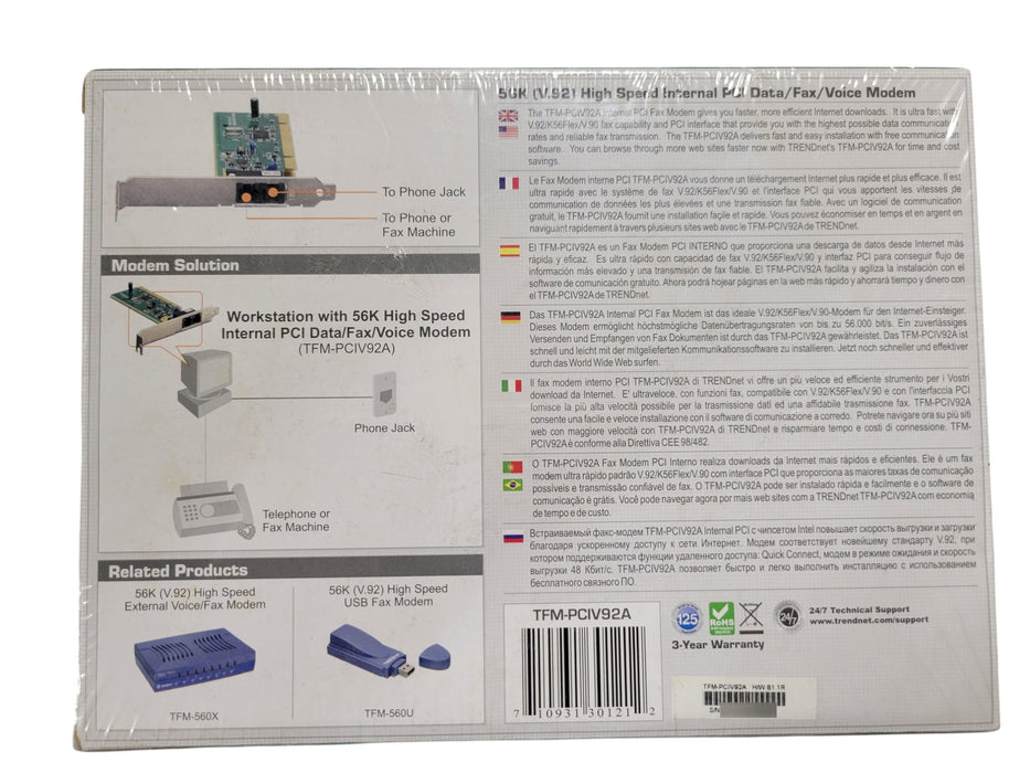 TRENDnet TFM-PCIV92A - 56K V.92 High Speed Internal PCI Data Fax Voice Modem