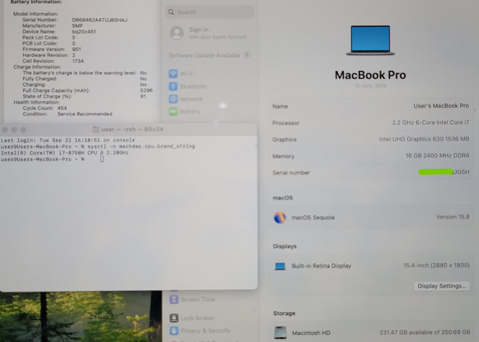 Apple MacBook Pro 15" 2018 A1990 i7-8750H 16GB DDR4 256GB SSD NO ADAPTER READ