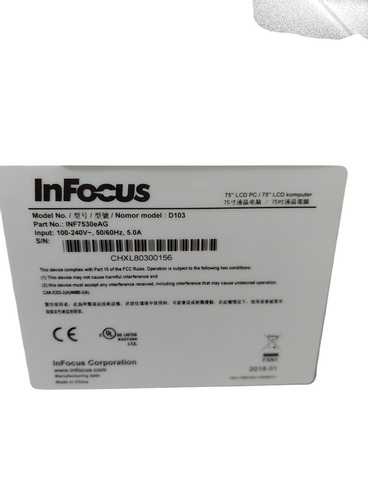 INFOCUS 75" LCD PC Screen 4K Touch Screen