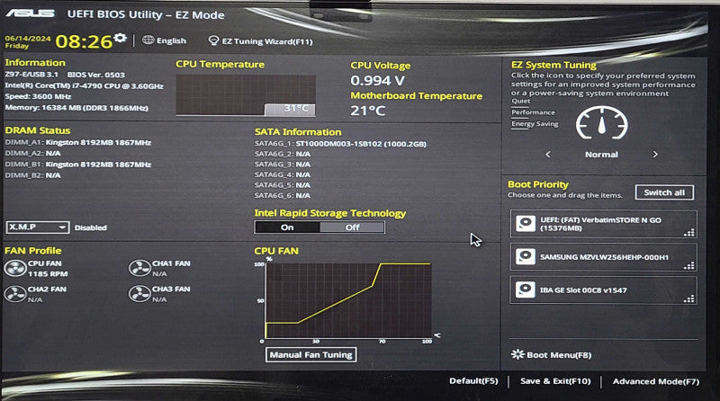 Custom PC/ASUS Z97-E, i7-4790 3.60GHz, 16GB DDR3, 256GB NVMe, 1TB HDD
