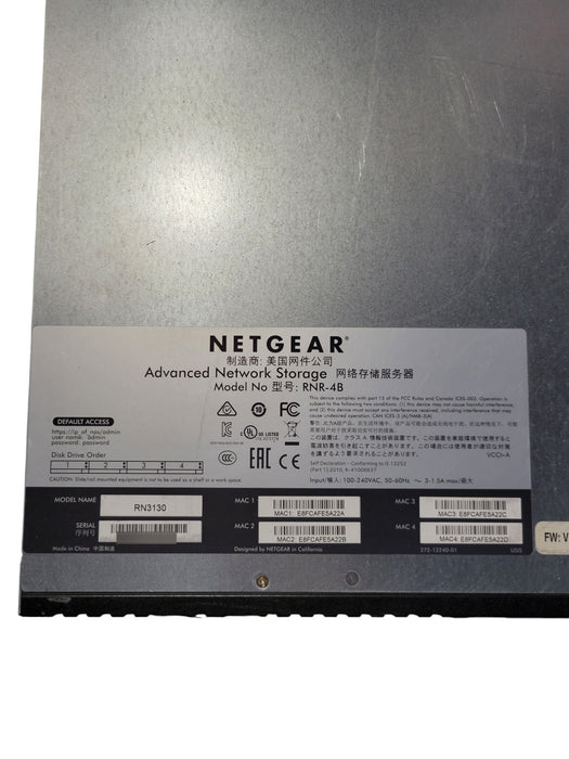 NETGEAR ReadyNAS RN3130 - 4-Bay 1U Rackmount NAS Chassis