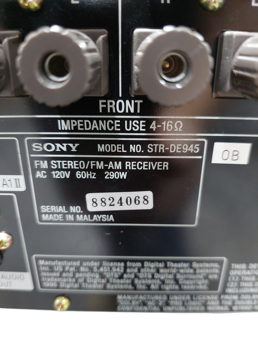 Sony FM Stereo /FM-AM Reciever AC 120V 60Hz 290W