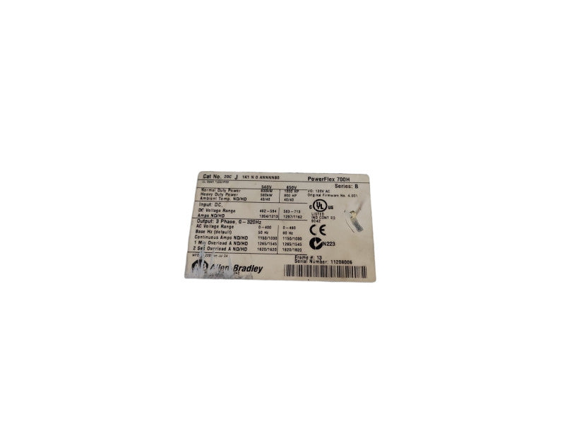 Allen Bradley PowerFlex 700H Series B 1K1N0ANNNN80 NO Inverter Drive Q!