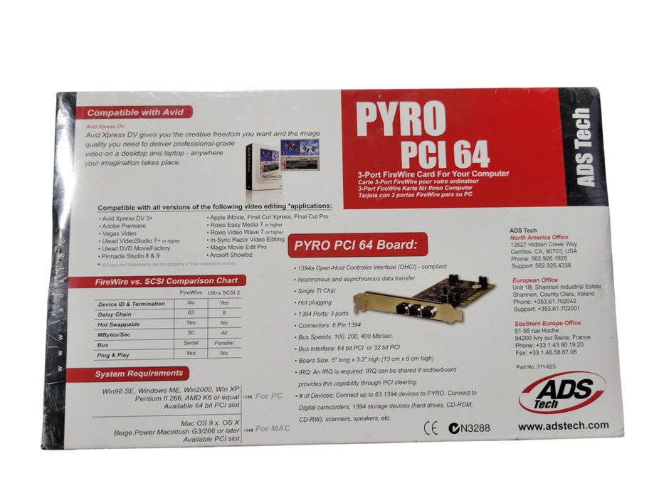 ADS Tech PYRO PCI 64 - 3-Port FireWire IEEE 1394 Host Card