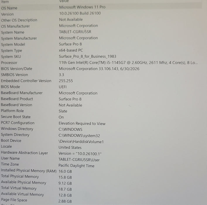 Microsoft Surface Pro 8 1983 13" Core i5-1145G7 2.60GHz 16GB DDR4 256GB SSD READ