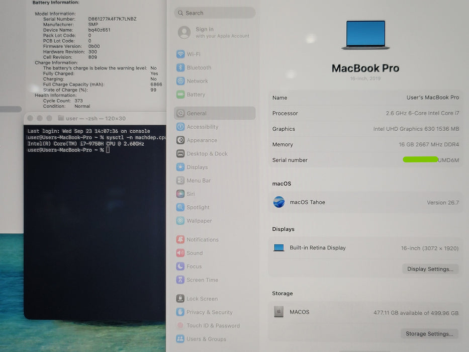 Apple Macbook Pro 16" 2019 A2141 i7-9750H 16GB DDR4 512GB SSD NO ADAPTER