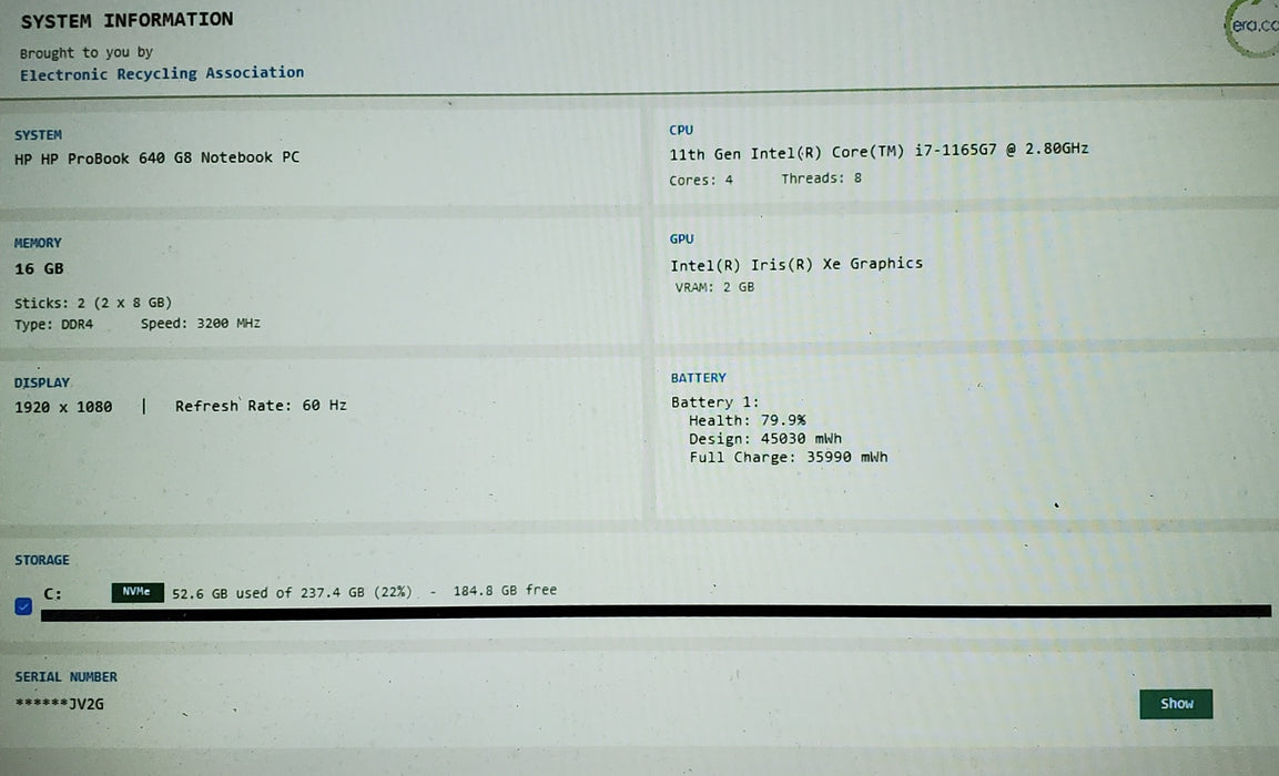 HP ELITEBOOK 640 G8 CORE I7-1165G7 2.8GHZ 16GB 256GB SSD
