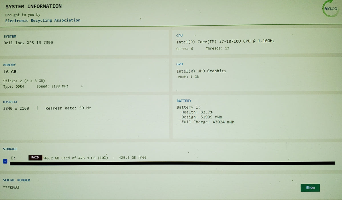 Dell XPS 13 7390 4K TOUCH i7-10710U 1.10GHz 16GB RAM 512GB SSD