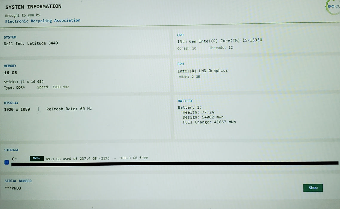 Dell Latitude 3440 14" i7-1335U 16GB DDR4 256GB NVMe
