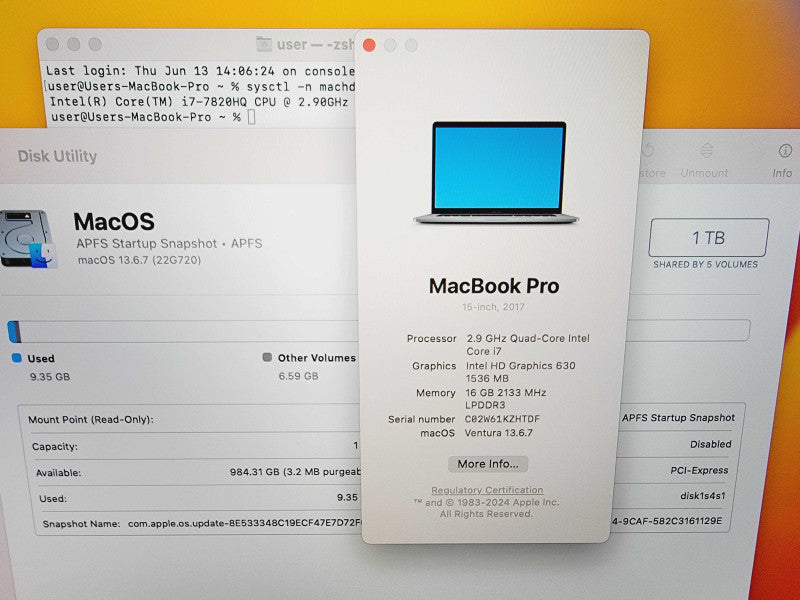 Apple Macbook Pro 2017 15\\" 4-Core i7-7820HQ @ 2.9GHz 16GB DDR3 1TB SSD Radeon Pro 560 4GB (