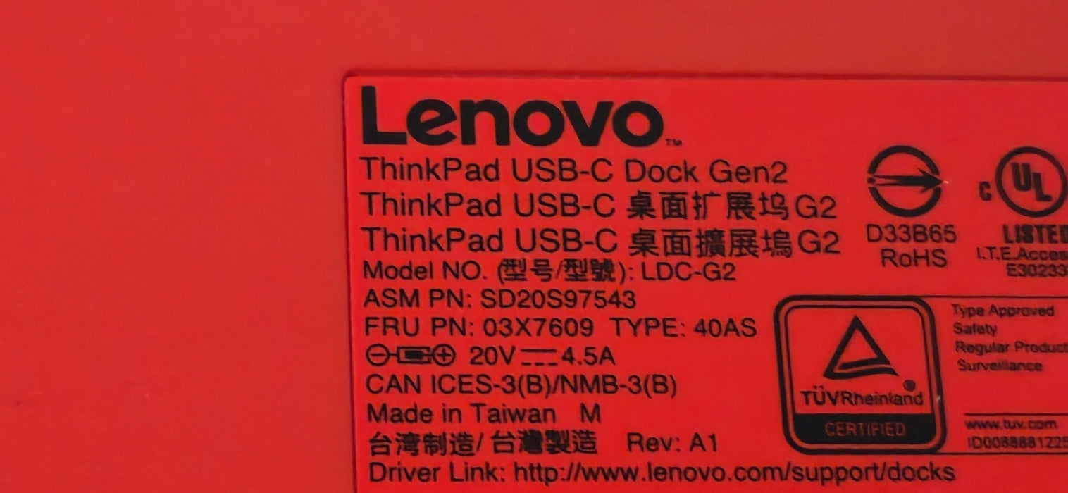 Lenovo LDA-KP ThinkPad Universal USB-C Dock GEN 2 40AY0090US W/ AC Adapter
