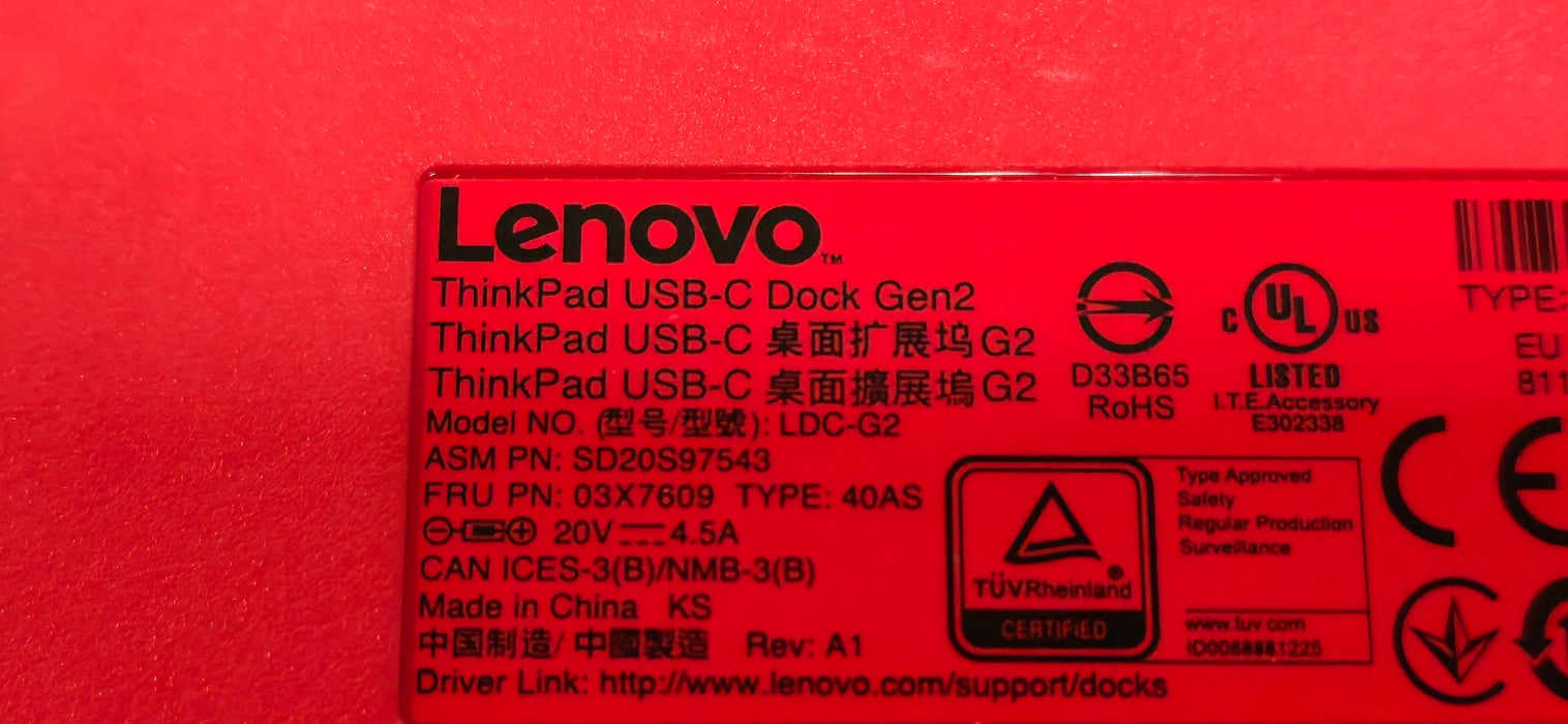 Lenovo ThinkPad USB-C Docking Station Gen 2 - LDC-G2 40AS0090US Dock