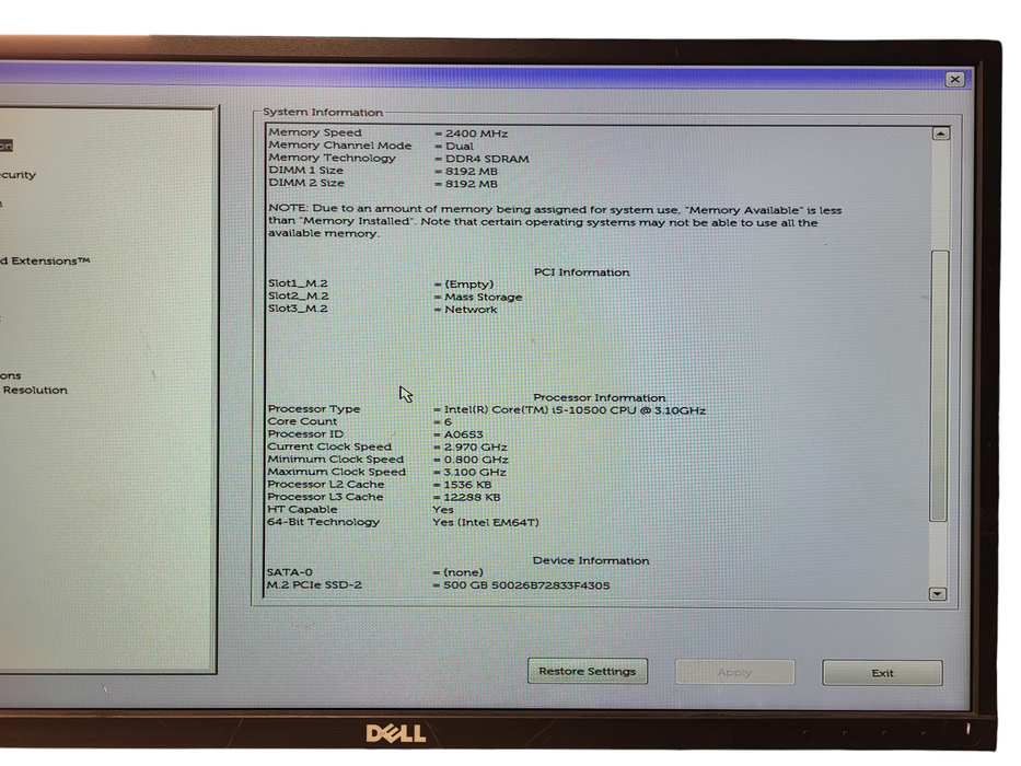 Dell OptiPlex 7080 Micro Core i5-10500 @3.10GHz 16GB DDR4 500GB NVMe 180W PSU