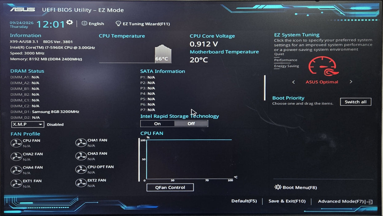 ASUS X99-A/USB 3.1, Intel X99 LGA 2011-v3 DDR4 Motherboard w/ i7-5960X CPU
