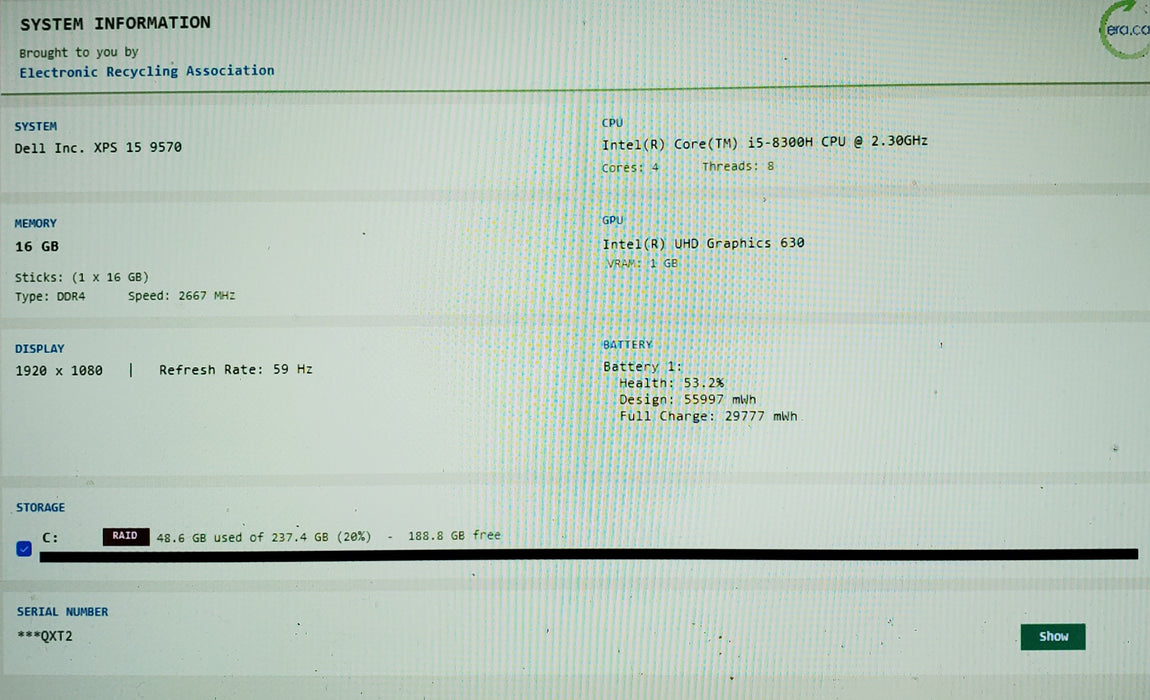 Dell XPS 15 9570 15" i5-8300H 16GB RAM 256GB SSD