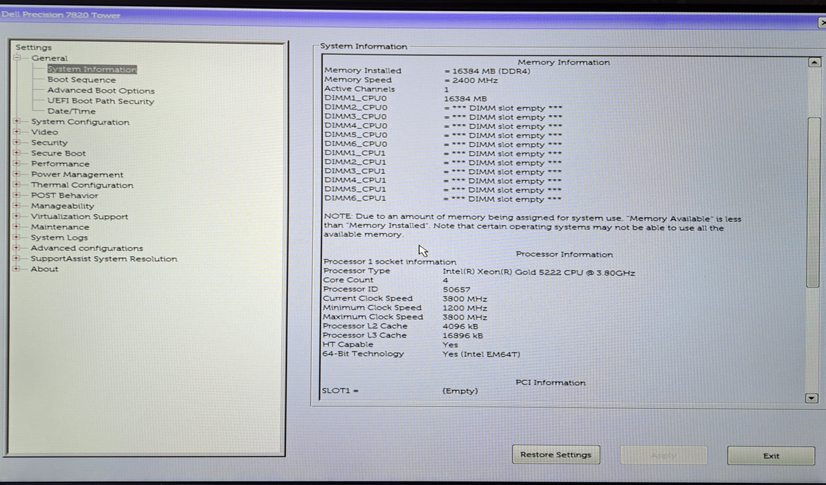 Dell Precision 7820 Tower | Xeon Gold 5222 @3.80GHz, 16GB DDR4, 950W, No HDD/GPU