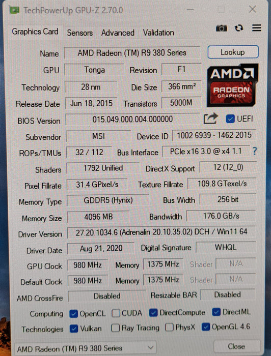 MSI Radeon R9 380 4GD5T OC 4GB GDDR5 Graphics Card