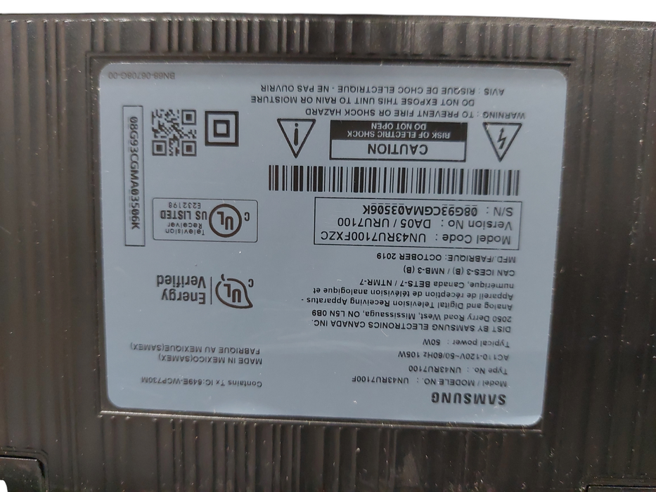 Samsung TV 43" 4K UHD 7 Series Smart TV  Model: UN43RU7100F (No Stand No Remote)