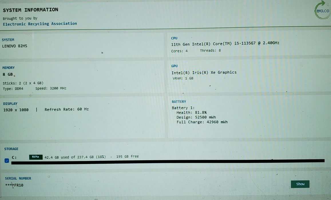 Lenovo IdeaPad Flex 5 14ITL05 TOUCH i5-1135G7 8GB RAM 256GB SSD READ