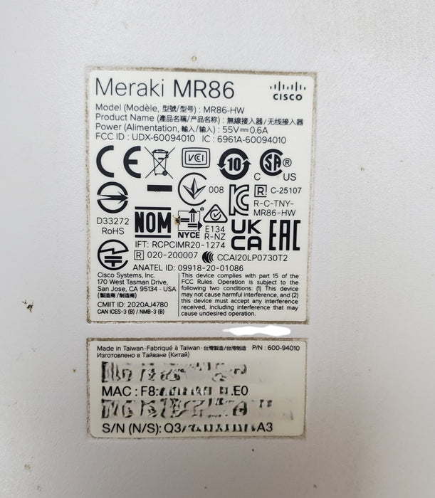 Cisco Meraki MR86 - Wi-Fi 6 Outdoor Access Point MR86-HW - UNCLAIMED