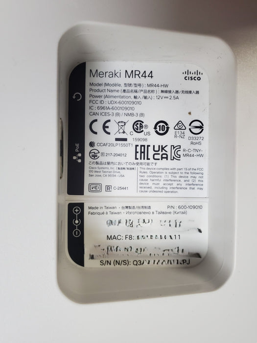 Cisco Meraki MR44-HW Wi-Fi 6 Wireless Access Point - UNCLAIMED