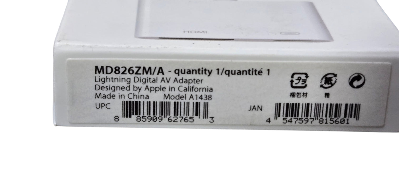 Brand New Lot of 2x Genuine Apple Lightning Digital AV Adapter (A1438) MD826ZM/A