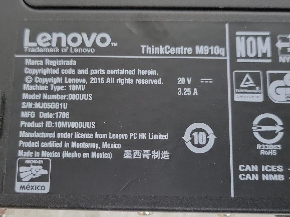Lenovo ThinkCentre M910q, Core i7-7700T 2.90GHz, 8GB RAM, 256GB Nvme, WiFi, READ