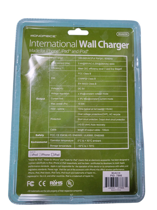Monoprice MUACC6 7866 - International Wall Charger for iPhone iPad iPod