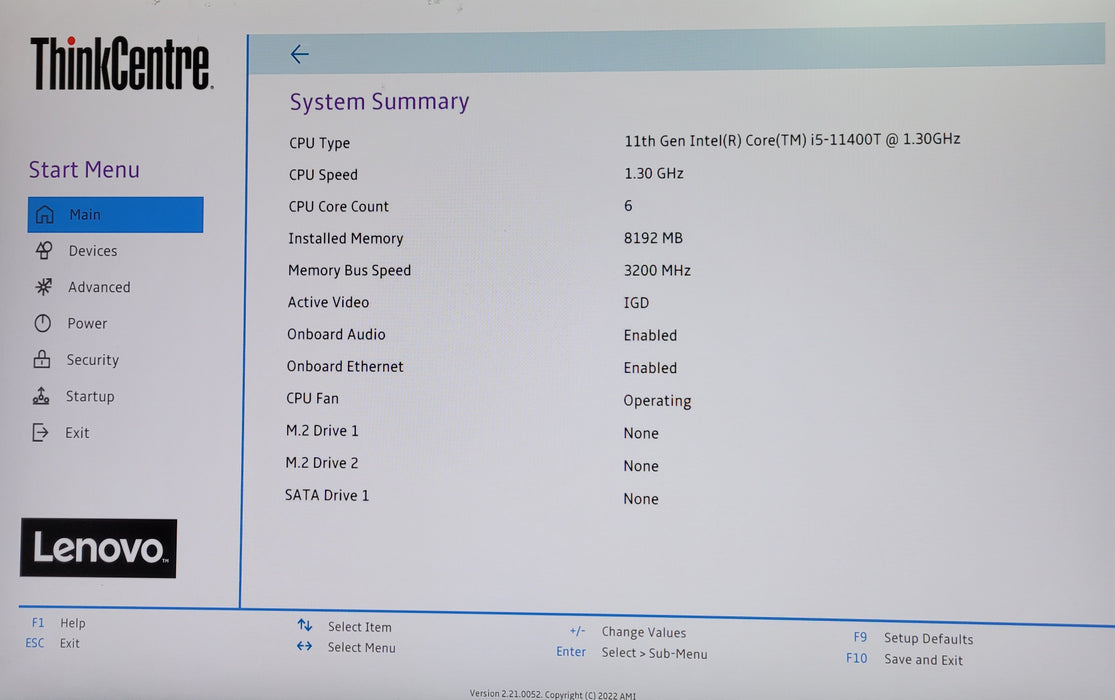 Lenovo ThinkCentre M70q Gen 2 Tiny PC, i5-11400T CPU 8GB RAM NO-HDD
