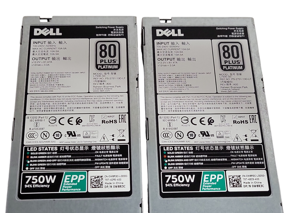 Lot of 2x Dell 0W8R3C 750w Power edge R630 R730 T430 T630 power supplies