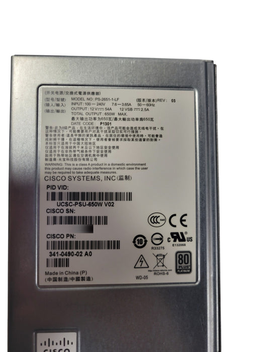Cisco UCSC-PSU-650W V02 PS-2651-1-LF - 650W Platinum Power Supply