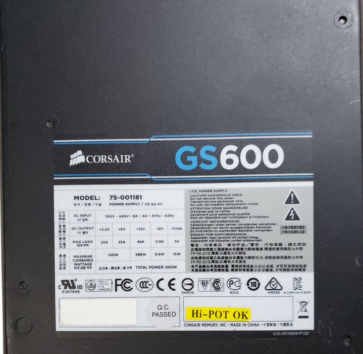 Corsair GS600 75-001181 - 600W ATX Power Supply