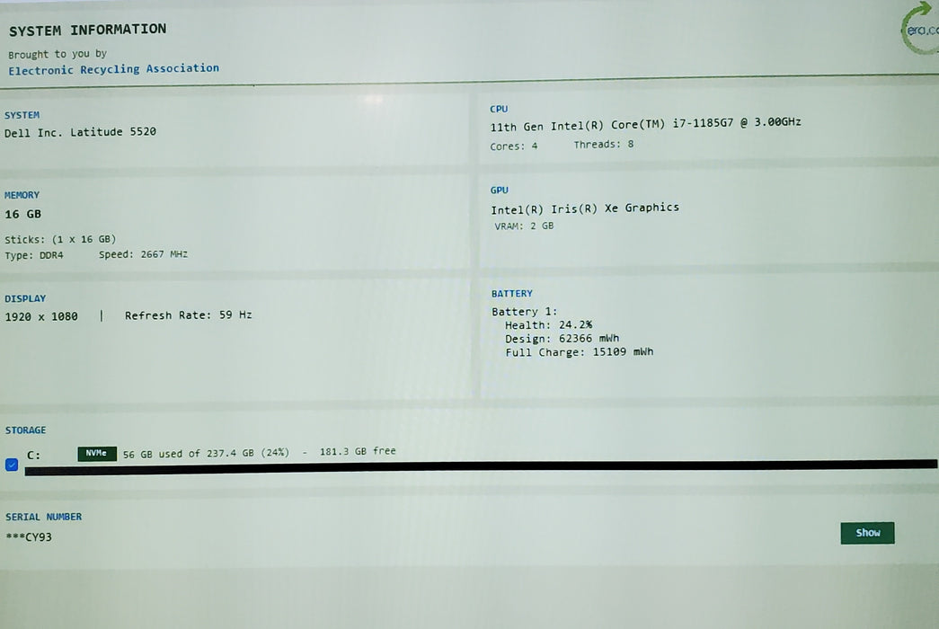 Dell Latitude 5520 15" i7-1185G7 16GB DDR4 256GB NVMe