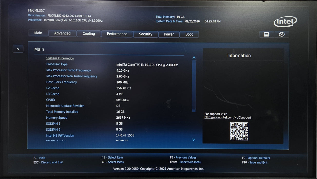 Intel NUC NUC10i3FNK - Core i3-10110U 2.10GHz 16GB RAM 250GB NVMe SSD Mini PC