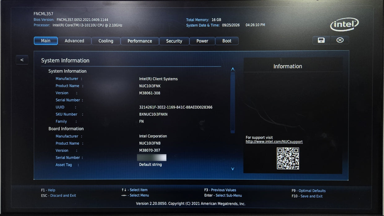 Intel NUC NUC10i3FNK - Core i3-10110U 2.10GHz 16GB RAM 250GB NVMe SSD Mini PC